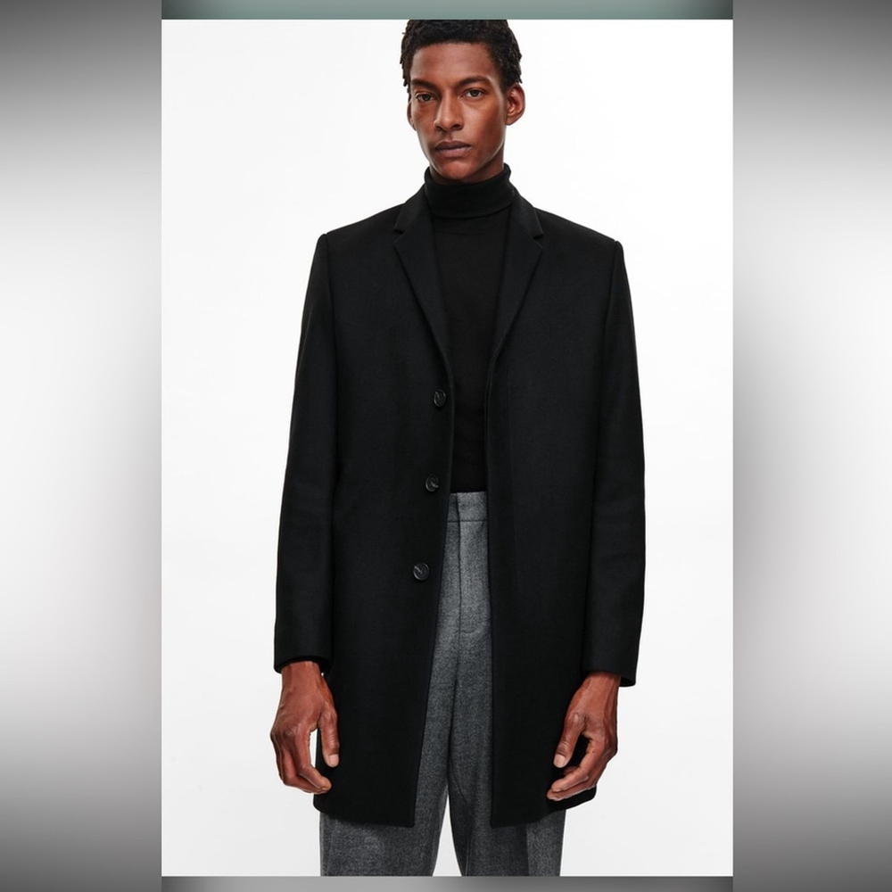 COS Men’s Wool Cashmere Black Overcoat Minimalist Tailored Coat EUR 46/US S